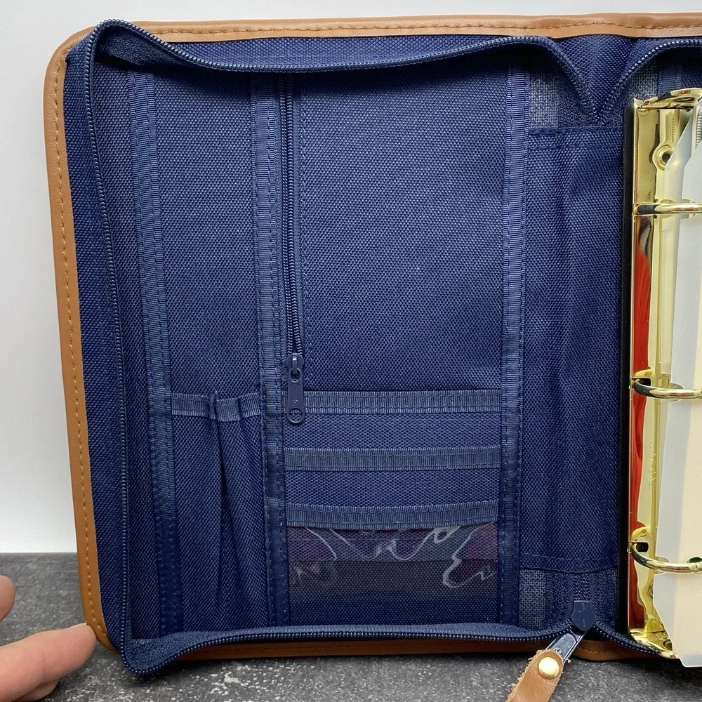 Vintage 90's Cambridge 47062 Blue Canvas Tan Planner Organizer 3 Ring Binder